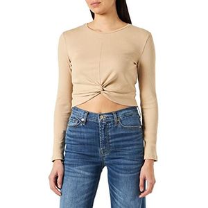 Noisy May Nmapril L/S O-hals Rouching Top Noos T-shirt met lange mouwen voor dames, Beige