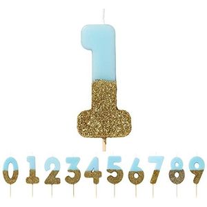 Talking Tables Gouden nummer - Hoogwaardige originele decoratie kaars cijfer 1 | verjaardagstaart topper | gouden en blauwe glitter, BDAY-CANDLE-BLU-1, BLUE, hoogte 8 cm, 3 inch