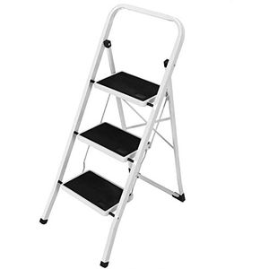 Bakaji Vierkante vouwladder met antislip treden en veiligheidsgreep, kruk, ladder, stalen frame en rubberen coating, belastbaar tot 150 kg (3 treden)