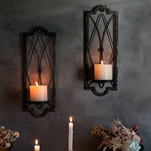 Sconce-kaarsen zwart goud wandlampen wanddecoratie metalen wanddecoratie rustieke wooncultuur (2 stuks)