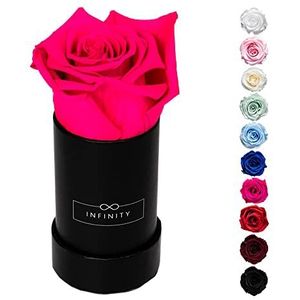 Infinity Flowerbox - 1 echte Infinity roos (3 jaar levensduur zonder water) - levering direct met geschenkverpakking I handgemaakt in Berlijn I cadeau voor dames (roze roze in zwarte doos)