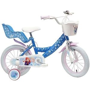 albri Disney Frozen fiets voor kinderen, uniseks, 14 inch (14 inch), met mand en babyhouder, lichtblauw