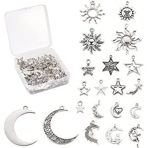 Cheriswelry 100 stuks antieke zilveren zon maan sterren hangers 20 stijlen Tibetaanse hemelse metaal gemengde bedels voor sieraden maken