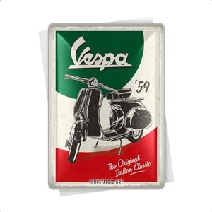 Nostalgic-Art Vespa Italian Classic, 10316, retro wenskaart, cadeau-idee voor scooterfans, mini-bord van tin, vintage, 10 x 14 cm
