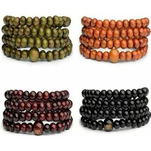 HIQIU Set van 4 boeddhistische sandelhouten armbanden met 108 mala-kralen, gebedsketting, meditatieketting, halsketting voor dames en heren, sieraden cadeau