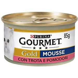 Purina Gourmet Gold nat schuim voor katten met forel en tomaten, 24 blikjes à 85 g