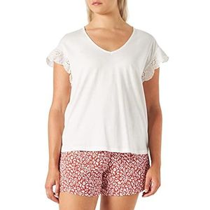 Women'secret Dames T-shirt, 100% katoen, geborduurd, wit, ivoorkleurig, regular, maat XS, Ivoor Wit