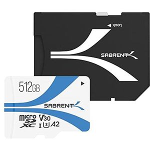 SABRENT 512GB V30 Micro SD-kaart, UHS-I A2 SD-kaart, Micro SDXC-geheugenkaart, klasse 10, U3, Full HD & 8K UHD-kaart, tot 100 MB/s voor professionele fotografen, videografen, vloggers