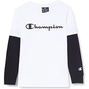 Champion Legacy American Classics-Logo Overlay L/S shirt met lange mouwen voor kinderen en jongeren, 3-4 jaar, wit/zwart