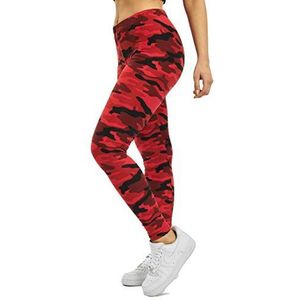 Urban Classics dames Comfortabele sportbroek, rekbare trainingsbroek met militaire print, regular skinny fit Camouflage Leggings, Rode Camo, XL