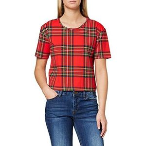Urban Classics T-shirt voor dames, all-over-Print, tartan, top, shorts, oversized thee, rood (rood/zwart 00200), XS dames, Rood/Zwart