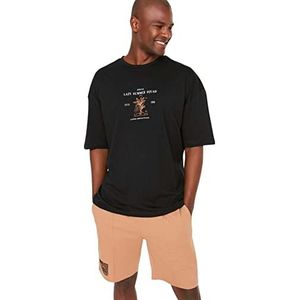 TRENDYOL Trendyol T-shirt voor heren, oversized, standaard, ronde hals, geweven hemd (1 stuk), zwart.