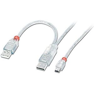 LINDY USB 2.0 Dual Power Kabel, Type A x 2 (20 cm) / Mini-B, 2 m