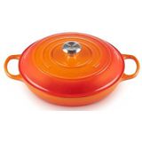 LE CREUSET Kenmerkende geëmailleerde gietijzeren ondiepe braadpan met deksel, 30 cm, 3,2 liter, vulkanisch, 211803009