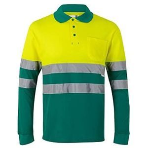 VELILLA 305515 Poloshirt met hoge zichtbaarheid, katoen, tweekleurig en lange mouwen, groen en neongeel, maat 4XL, groen/neongeel, 4XL, groen/fluorescerend geel