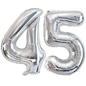 Ponmoo 34 inch ballon getal 45/54, zilver, 0, 1, 2, 3, 4, 5, 6, 7, 8, 9, 10, 20, 30, 40, 50, 60, 70, 80, 90, 100, ballonnen, leeftijd, opblaasbare ballonnen, getal ballon 54, 45, zilver