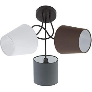 EGLO Plafondlamp Almeida, 3-lichts textiel plafondlamp, materiaal: staal, stof, kleur: zwart, antraciet, wit, bruin, fitting: E14