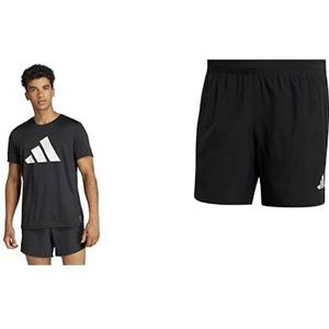 adidas Heren Run It Tee T-shirt en Essentials 3 strepen geweven shorts casual shorts, zwart