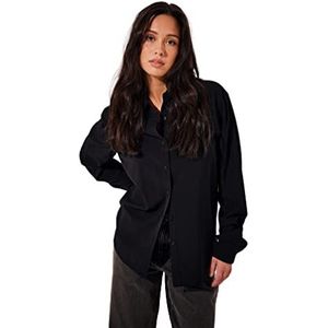 NA-KD Basic overhemd voor dames, helder button zwart, maat 40, zwart.