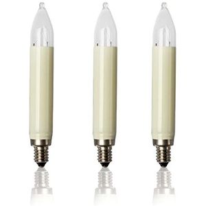 Hellum Set van 3 vervangende kaarsen voor lichtketting met 20 brandpunten, binnen- en buitenverlichting, warmwit, ivoor, E10-fitting, 12 V, 3 W, 3 W