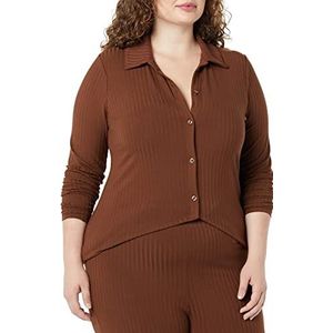 Amazon Essentials Cardigan large côtelé à manches longues et col boutonné pour femme (Previously Daily Ritual), chocolat, taille M