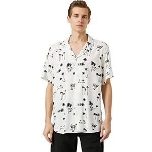 Koton T-shirt à manches courtes pour homme avec imprimé palmier, Design blanc (0d0), S