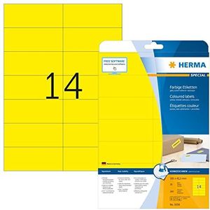 HERMA 280 vellen gele gekleurde etiketten, afneembaar, 105 x 42,3 mm, 14 per A4-vel, 280 etiketten, zelfklevend, bedrukbaar, mat, blanco