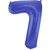 Folat 65927, folieballon cijfer 7, metallic 86 cm, helium ballon decoratie, verjaardag, bruiloft, jubileum, blauw mat