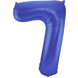 Folat 65927, folieballon cijfer 7, metallic 86 cm, helium ballon decoratie, verjaardag, bruiloft, jubileum, blauw mat