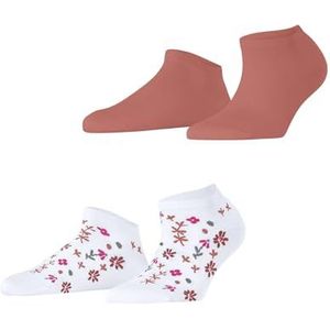 ESPRIT Spring Flowers 2 Pack W Sn Katoen Korte Gemustert 2 Paar Sportsokken voor Dames (Set van 2), Veelkleurig Wit Roze 0060, 35-38