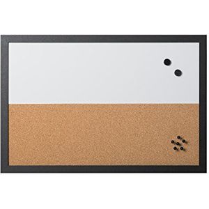 Bi-Office, Combinatiebord, whiteboard en prikbord, magnetisch droogwis/kurk, zwarte MDF-lijst, 60 x 40 cm