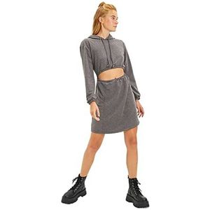 Trendyol Robe en tricot à capuche standard pour femme, Anthracite, XS