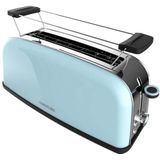 Cecotec Toastin' time 850 Blue Long Verticale broodrooster, 1 lange sleuf, 850 W, 2 sneetjes brood, brede gleuf 3,8 cm, broodjesstandaard en opvangbak, roestvrij staal, blauw