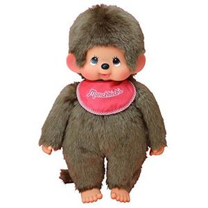 Bandai - Monchhichi - pluche dier - jongens slabbetje rood 45 cm - 25541