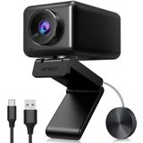 eMeet Webcam 1080P - Jupiter AI gezichtsherkenning webcam, webcam Full HD met luidspreker, 96 ° gezichtsveld, webcam met lichtcorrectie, plug & play, voor Win10, Mac OS X, Linux, Skype, voor conferentie
