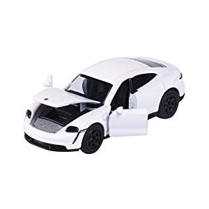 Majorette - Deluxe Porsche Taycan Turbo S (wit) - hoogwaardige speelgoedauto (7,5 cm) met vrijloop, Die-Cast carrosserie en vering met verzamelbox, voor kinderen vanaf 3 jaar