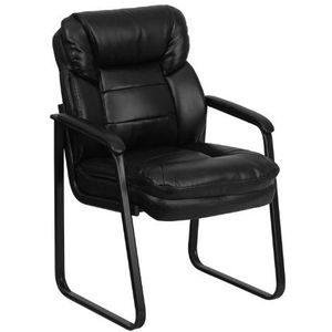 Flash Furniture GO-1156-BK-LEA-GG bureaustoel met slee voet, leer, zwart