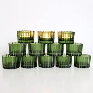 VOHO Set van 12 groene theelichthouders van glas voor bruiloftstafelopzetstukken, losse theelichtjes voor woondecoratie (5,1 x 3,6 cm)