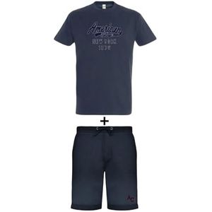 AMERICAN COLLEGE USA 2-delige set T-shirt en shorts voor kinderen, jongens en meisjes, 2-delige set, T-shirt + shorts, uniseks, kinderen, marineblauw, 12 jaar