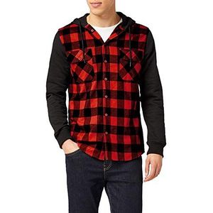 Urban Classics Hooded Checked Flanel Sweatshirt Sleeve Shirt Vrijetijdshemd Heren, zwart/rood/zwart