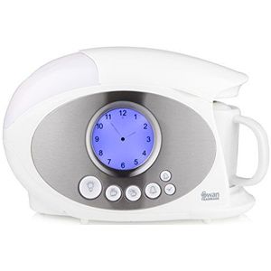 Swan STM200N Teasmade - Snelle Waterketel met Klok en Alarm Met een Leeslampje en LCD Analoge Klok Licht met Auto Dimmer en een 600ml Watertank, 780-850W, Wit