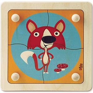 Dida - Puzzel vos houten puzzel voor kinderen, 4 tegels met comfortabele houten knopen.