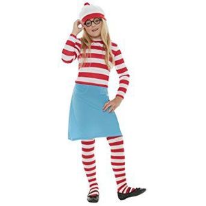 Where's Wally? Wenda Child kostuum, rood & wit, met hoed, top, rok, bril en pijpen, (L)