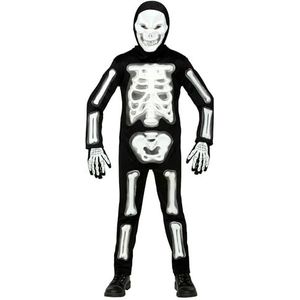 Widmann - Kinderkostuum 3D-skelet, 4-delig, wit en zwart, combinatie, masker met capuchon en 1 paar handschoenen, doodskop, botten, bekleding, themafeest, carnaval, Halloween