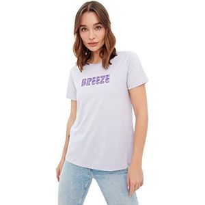 Trendyol T-shirt en tricot à col rond standard pour femme, violet, L