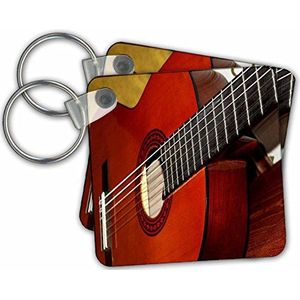 3dRose close-up van een klassieke gitaar – sleutelhanger, 5,7 cm, 2 stuks 6 cm, variabel, Variabele.