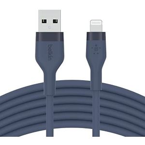 Belkin USB-A naar Lightning BoostCharge Flex siliconen kabel (3 m), MFi-gecertificeerd voor iPhone 13, 12, 11, Pro, Max, mini, SE, iPad enz. (blauw)