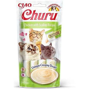 INABA Churu Sticks Handvoedende kattentraktaties - lekkere kattensnacks - kip en sint-jakobsschelpen - 1 verpakking / 4 stokjes