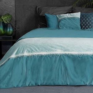 Eurofirany Sprei van corduroy, met metalen naden, voor logeerkamer / woonkamer, 220 x 240 cm, turquoise