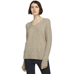 Tom Tailor Denim Cosy V-hals damestrui met V-hals, 24540 - Gezellig Beige Melange